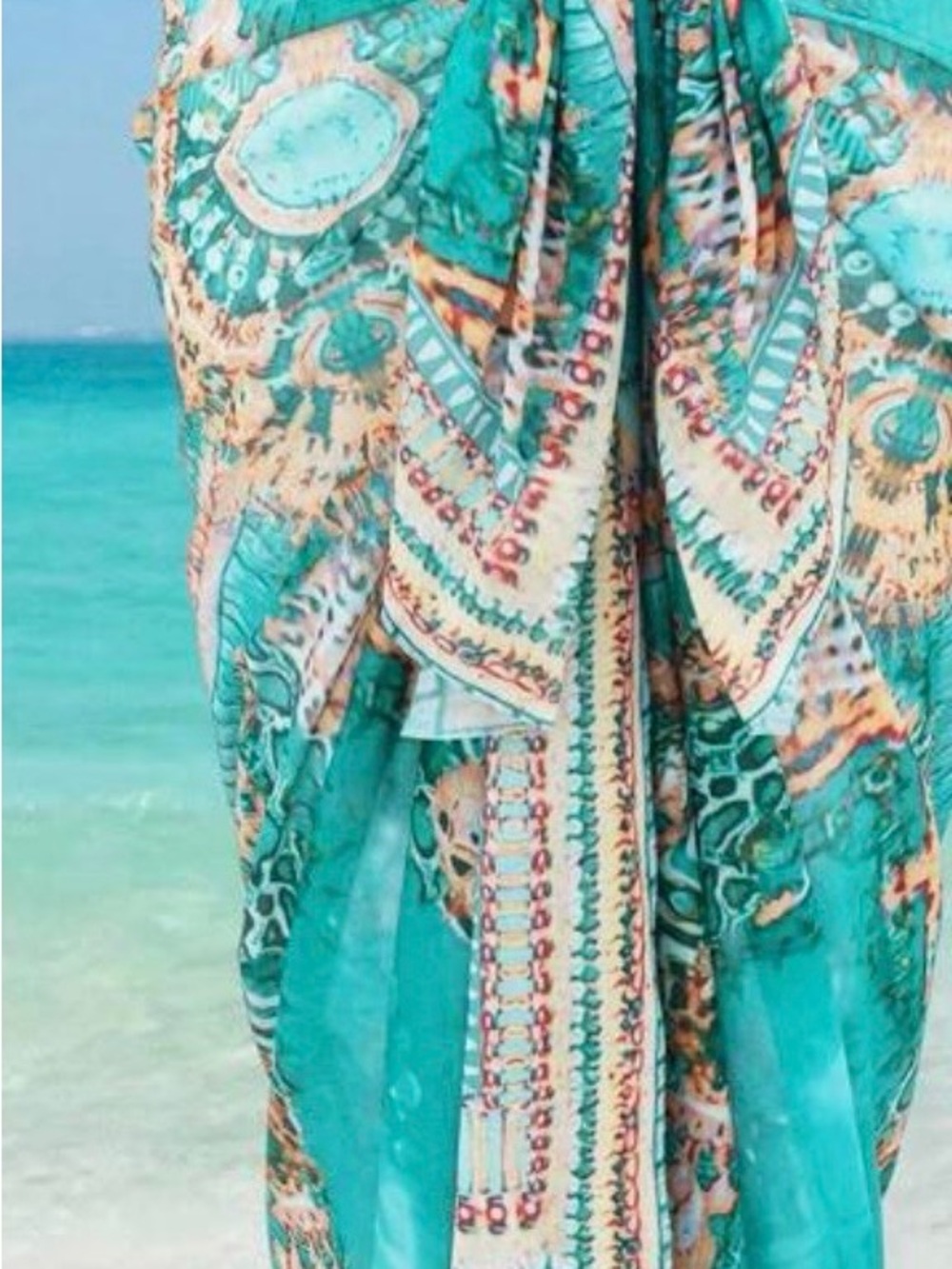 Sarong Turquoise Printed Pattern XL - Picture 6 of 8